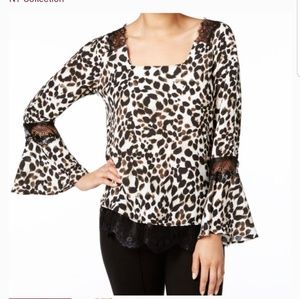 NY Collection Animal Print Blouse, Size M